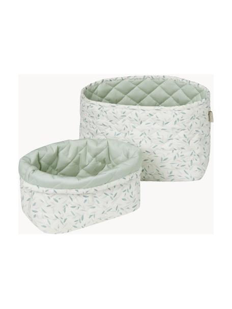 Corbeilles de rangement en coton bio Green Leaves , 2 élém., Blanc, vert, imprimé, Lot de différentes tailles