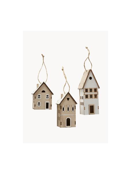 Set de adornos navideños Nordy, 3 uds., Madera contrachapada, Blanco, madera clara, Set de diferentes tamaños