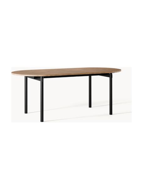 Ovale eettafel Mavi, in verschillende formaten, Tafelblad: MDF met eikenhoutfineer, , Poten: gecoat metaal, Eikenhout, zwart, B 200 x D 90 cm