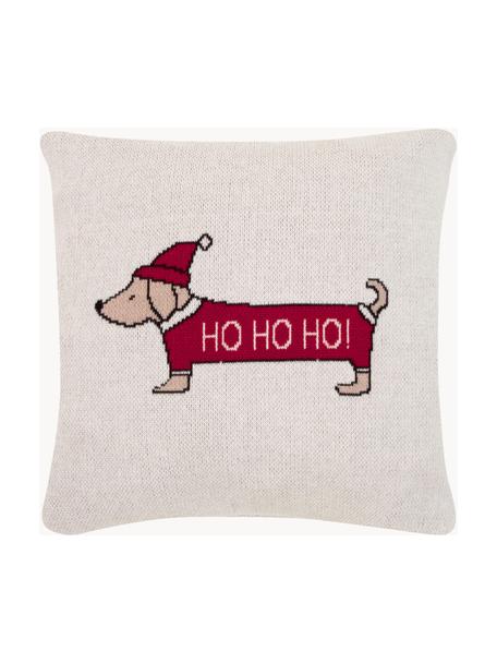 Kissenhülle Santas Little Helper mit weihnachtlichem Motiv, 100 % Baumwolle, Beige, Rot, B 40 x L 40 cm