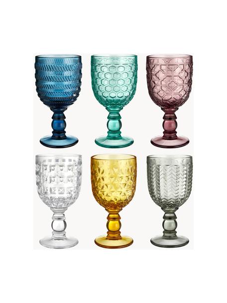 Copas de vino con relieves Bunt, 6 uds., Vidrio, Multicolor transparente, Ø 9 x Al 17 cm