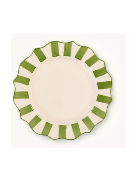 Plato de postre artesanal Scalloped, Gres, Verde, blanco, Ø 22 cm