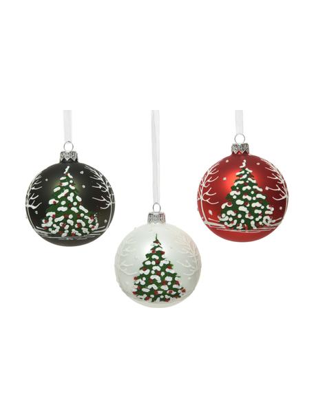 Set 3 palline di Natale Lahio Ø 8 cm, Verde, bianco, rosso, Ø 8 cm