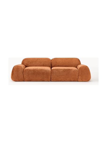 Modulaire bank Wolke (3-zits) van teddy-bouclé, Bekleding: teddy-bouclé (100% polyes, Poten: kunststof Dit product is , Teddy-bouclé terracotta, B 256 x D 118 cm