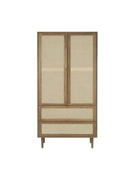 Kleiner Kleiderschrank Aries mit Wiener Geflecht, 2-türig, Gestell: Spanplatte mit Eichenholz, Beine: Massives Eichenholz, Wiener Geflecht: Zuckerrohr, Holz, dunkel lackiert, B 100 x H 194 cm