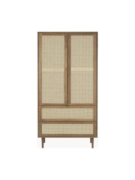 Petite armoire en cannage 2 portes Aries, Bois, foncé laqué, larg. 100 x haut. 194 cm
