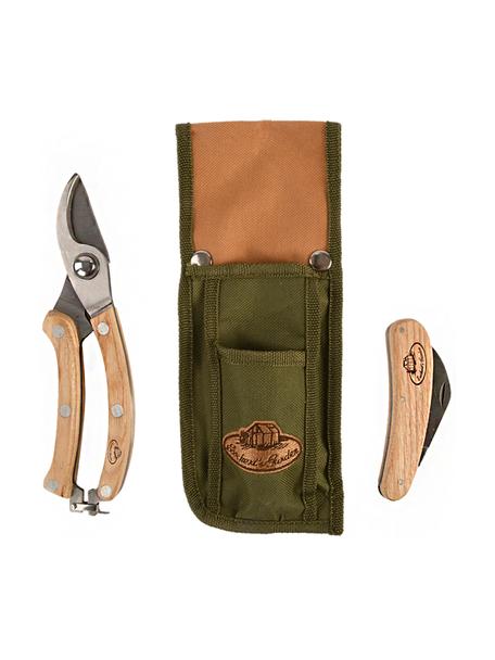 Gartenwerkzeug-Set Jerry, 3-er Set, Tasche: Kunststoff, Silberfarben, Hellbraun, Grün, Eschenholz, Set mit verschiedenen Größen