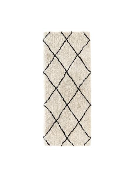Pluizige hoogpolige loper Naima, handgetuft, Onderzijde: 100% katoen Het in dit pr, Beige, zwart, B 80 x L 200 cm