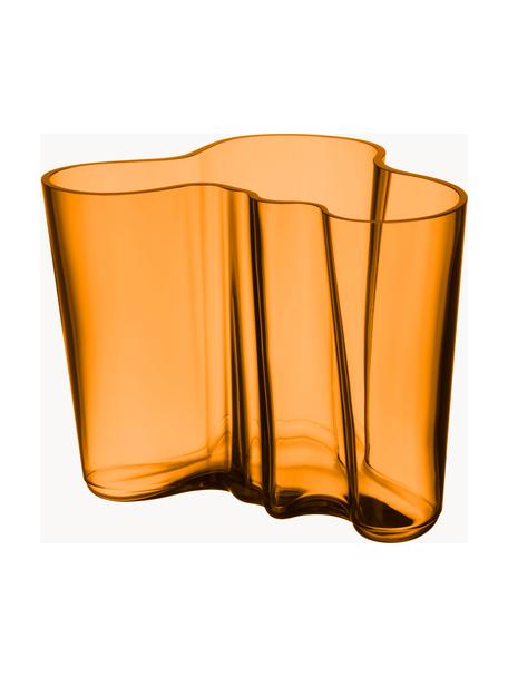 Ručně foukaná váza Alvaro Aalto, V 16 cm, Foukané sklo, Oranžová, transparentní, Š 21 cm, V 16 cm