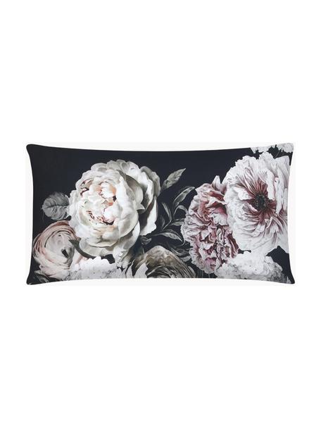 Funda de almohada de satén Blossom, 45 x 85 cm, Negro, multicolor, An 45 x L 85 cm