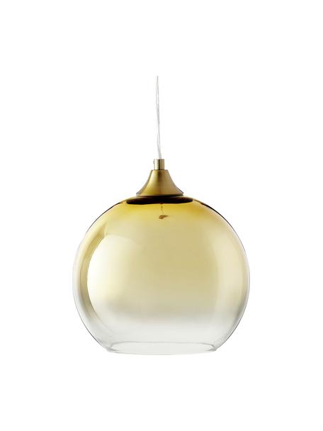 Bolvormige hanglamp Mineleo, Lampenkap: glas, Baldakijn: geborsteld metaal, Goudkleurig, transparant, Ø 25 x H 90 cm
