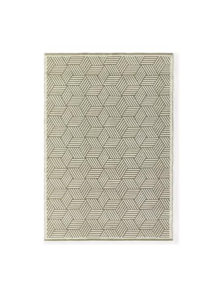 Ručne tuftovaný koberec do interiéru a exteriéru Skara, 100 % polyester s certifikátom GRS, Krémovobiela, olivovozelená, Š 160 x D 230 cm (veľkosť M)
