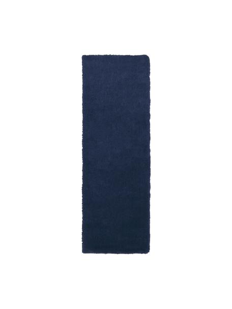 Alfombra corredor de pelo largo Leighton, Parte superior: microfibra (100% poliéste, Reverso: 70% poliéster, 30% algodó, Azul oscuro, An 80 x L 250 cm