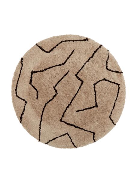 Runder Hochflor-Teppich Davin, handgetuftet, Flor: 100% Polyester-Mikrofaser, Taupe, Schwarz, Ø 200 cm  (Größe L)
