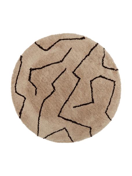 Tappeto rotondo a pelo lungo taftato a mano Davin, Retro: poliestere riciclato, Taupe, nero, Ø 200 cm (taglia L)