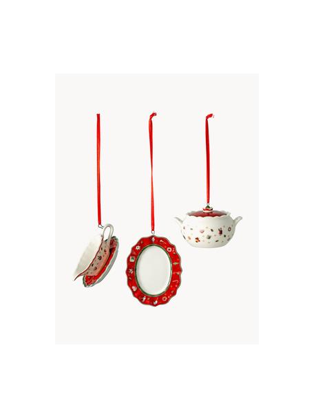 Set di 3 addobbi albero di Natale in porcellana Toy's Delight, Porcellana Premium, Bianco, rosso, Set in varie misure