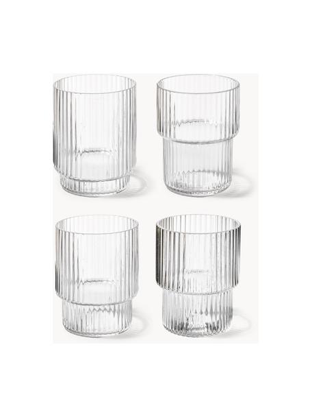 Vasos de agua soplados con relieves Ripple, 4 uds., Vidrio soplado artesanalmente, Transparente brillante, Ø 5 x Al 6 cm, 60 ml