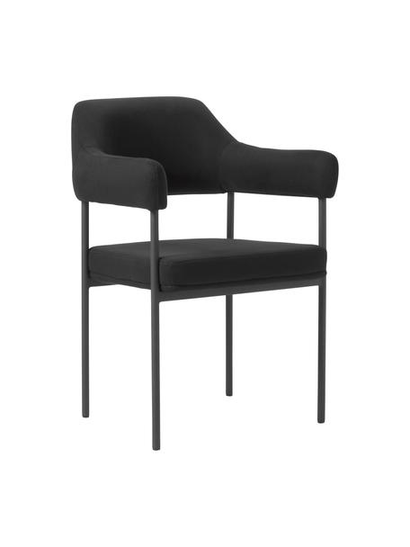 Chaise à accoudoirs rembourrée Zoe, Tissu noir, larg. 56 x prof. 62 cm