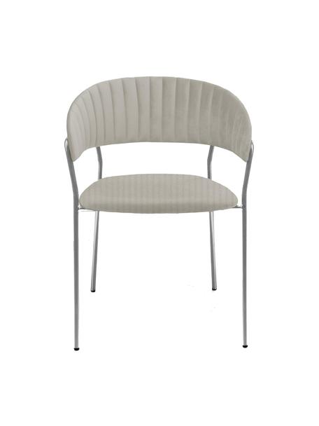 Fluwelen gestoffeerde stoelen Belle in grijs, 2 stuks, Bekleding: fluweel (100% polyester) , Frame: gepoedercoat staal, Fluweel grijs, chroomkleurig, B 57 x H 54 cm