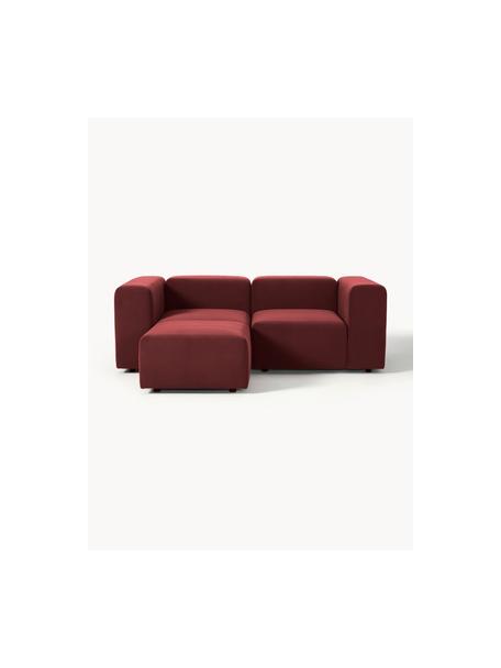 Modulares Samt-Sofa Lena (3-Sitzer) mit Hocker, Bezug: Samt (100 % Polyester) De, Gestell: Kiefernholz, Schichtholz,, Samt Weinrot, B 209 x T 181 cm