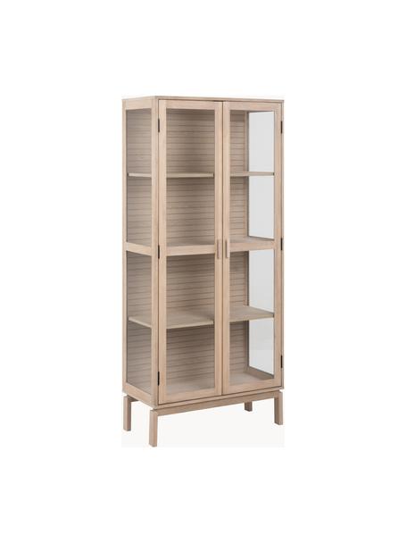 Vitrina de madera con puertas de vidrio Linley, Estructura: chapa de roble, Madera de roble, transparente, An 80 x Al 180 cm