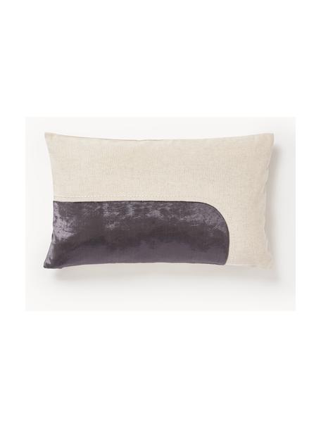 Geborduurde kussenhoes Farah met fluwelendecoratie, Donkergrijs, beige, B 30 x L 50 cm