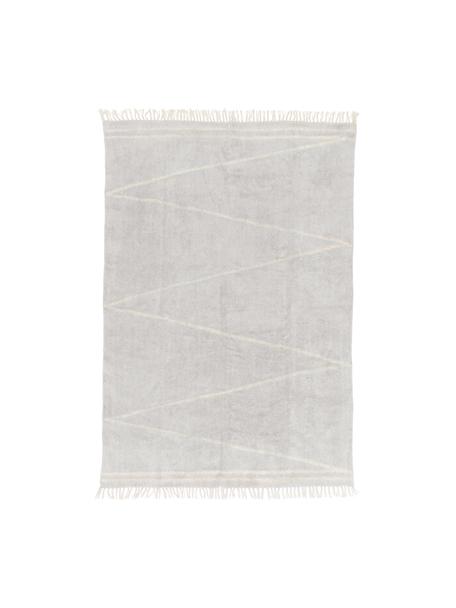 Tappeto in cotone taftato a mano con motivo a zigzag e frange Asisa, Tonalità grigie e gialle, Larg. 80 x Lung. 150 cm (taglia XS)