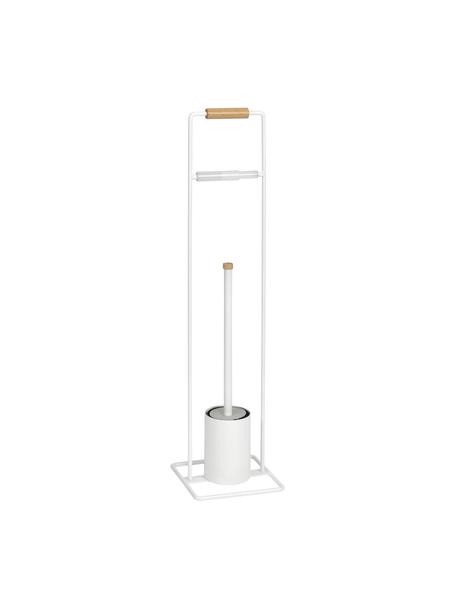 WC-papierhouder Barbican met toiletborstel, Metaal, gelakt rubberhout, Wit, rubberhoutkleurig, B 18 cm x H 72 cm