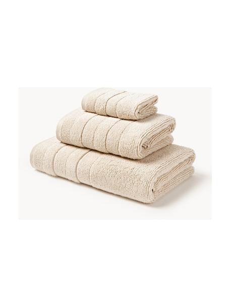 Handtuch-Set Luxe mit Streifenbordüre, in verschiedenen Setgrößen, Hellbeige, 3er-Set (Gästehandtuch, Handtuch & Duschtuch)