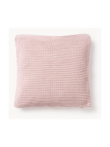 Housse de coussin 50x50 en tricot de coton bio Adalyn, 100 % coton bio, certifié GOTS, Rose pâle, larg. 50 x long. 50 cm