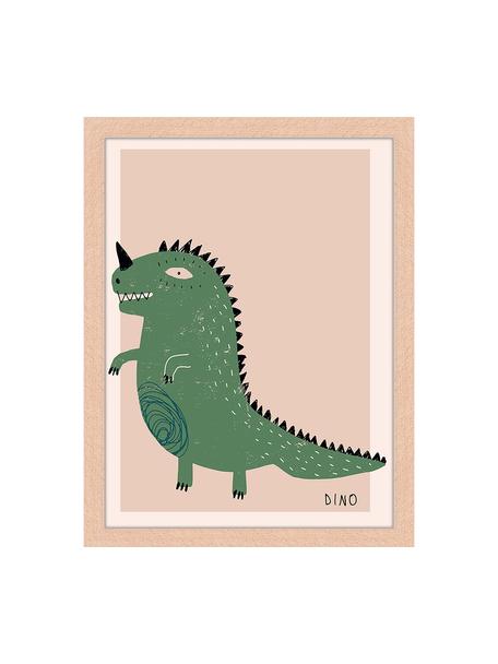 Impresión digital enmarcada Dino, Madera clara, melocotón, verde, An 33 x Al 43 cm