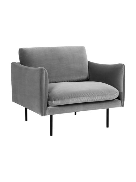 Samt-Sessel Moby mit Metall-Beinen, Bezug: Samt (Hochwertiger Polyes, Gestell: Massives Kiefernholz, FSC, Beine: Metall, pulverbeschichtet, Samt Grau, B 90 x T 90 cm