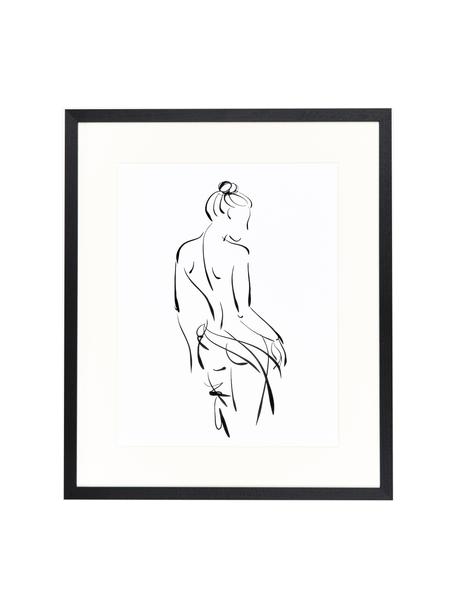 Oprawiony druk cyfrowy Naked Woman, Czarny, biały, S 53 x W 63 cm