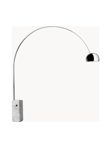 Grand lampadaire arc Arco, Argenté, blanc, marbré, haut. 240 x prof. 220 cm