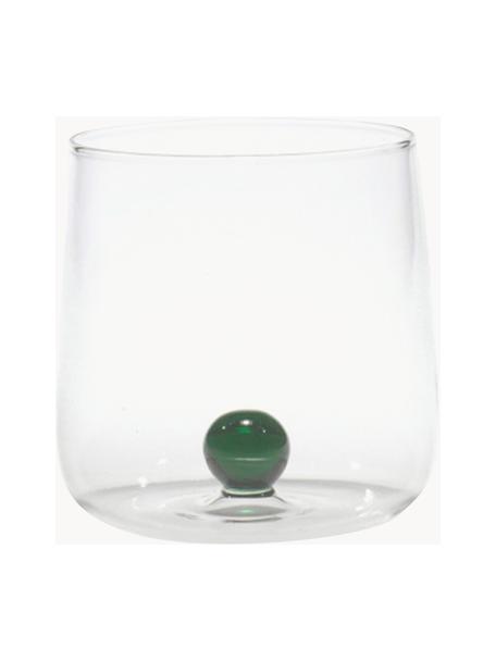 Vasos artesanales Billa, 6 uds., Vidrio de borosilicato, Transparente, verde oscuro, Ø 9 x Al 9 cm, 440 ml