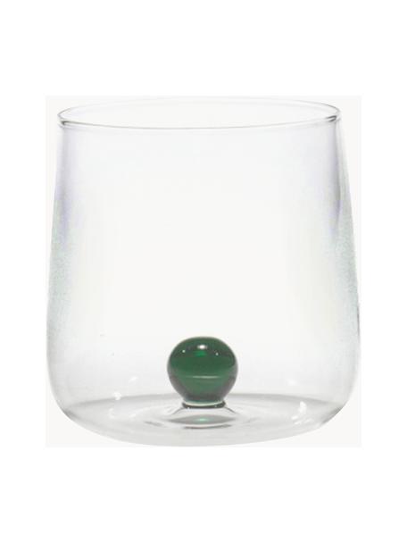 Handgefertigte Wassergläser Bilia aus Borosilikatglas, 6 Stück, Borosilikatglas ist ein leichtes, aber dennoch robustes Material. Dank seiner Temperaturbeständigkeit ist es auch für heisse Getränke geeignet., Transparent, Dunkelgrün, Ø 9 x H 9 cm, 440 ml