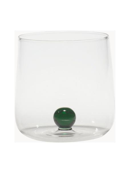 Mondgeblazen waterglazen Bilia uit borosilicaatglas, 6 stuks, Borosilicaatglas, Transparant, donkergroen, Ø 9 x H 9 cm, 440 ml