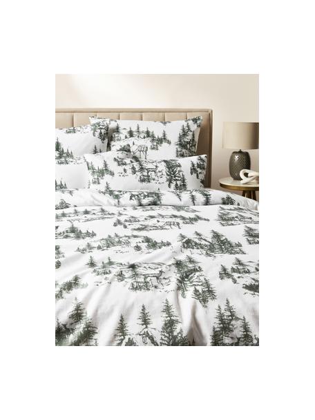 Poszwa na kołdrę z flaneli Nordic, Biały, ciemny zielony, S 135 x D 200 cm