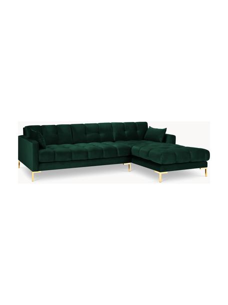 Divano angolare 5 posti in velluto Mamaia, Rivestimento: velluto 100% poliestere (, Struttura: Pino massiccio, truciolat, Velluto verde bottiglia, ottonato, Larg. 293 x Prof. 185 cm, angolo a destra