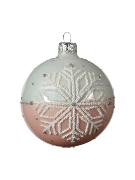 Kerstballen Snowflake Ø 8 cm, 2 stuks, Wit, roze, Ø 8 x H 8 cm