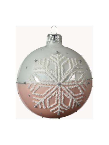 Weihnachtskugeln Snowflake Ø 8 cm, 2 Stück, Weiß, Rosa, Ø 8 x H 8 cm