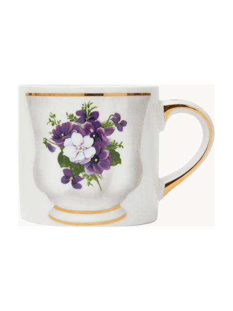 Dizajnová porcelánová šálka Granny, Porcelán, Lomená biela, fialová, Ø 8 x V 7 cm, 200 ml