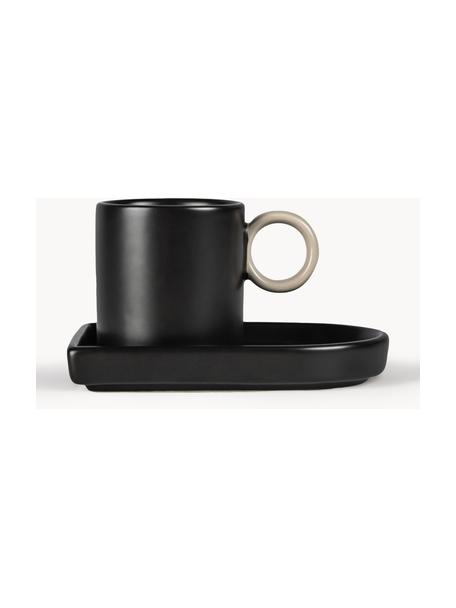 Porcelánové šálky na espresso s podšálky Niki, 2 ks, Porcelán, Černá, světle béžová, Ø 6 cm, V 6 cm, 80 ml