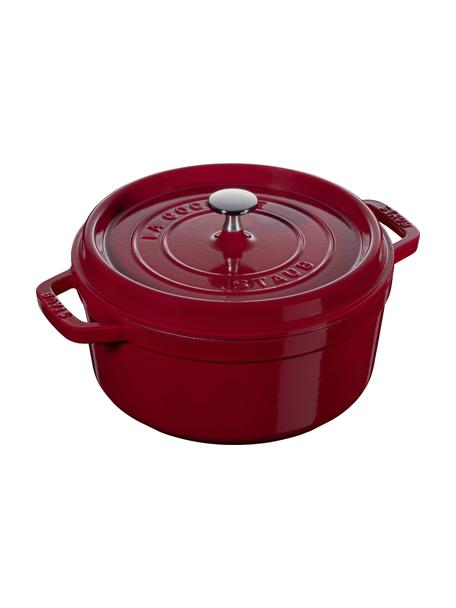 Kulatý pekáč z litiny La Cocotte, Smaltovaná litina, Vínově červená, stříbrná, Ø 24 cm, V 15 cm