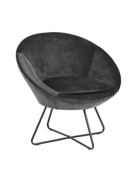 Poltrona in velluto Center, Rivestimento: velluto di poliestere Con, Struttura: metallo verniciato a polv, Velluto grigio scuro, Larg. 82 x Prof. 71 cm