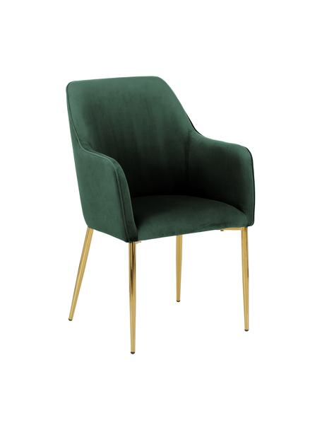 Sedia con braccioli in velluto verde scuro Ava, Rivestimento: velluto (100% poliestere), Gambe: metallo zincato, Velluto verde scuro, Larg. 57 x Prof. 63 cm