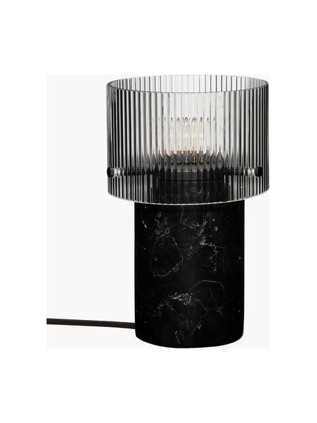 Kleine marmeren tafellamp Revolve, Lampenkap: glas, Lampvoet: marmer, Zwart, gemarmerd, Ø 16 x H 27 cm