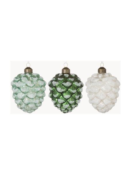 Adornos navideños Pine, 12 uds., Blanco, plateado, verde, brillante, Ø 7 x Al 10 cm