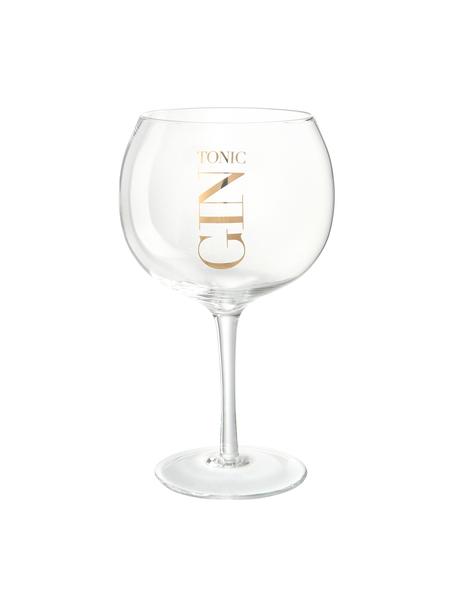 Súprava pohárov s nápisom Gin Tonic, 4 diely, Sklo, Priehľadná, odtiene zlatej, Ø 13 x V 22 cm