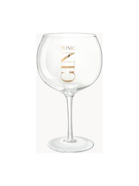 Bicchiere con scritta Gin Tonic, set di 4, Vetro, Trasparente, dorato, Ø 13 x Alt. 22 cm